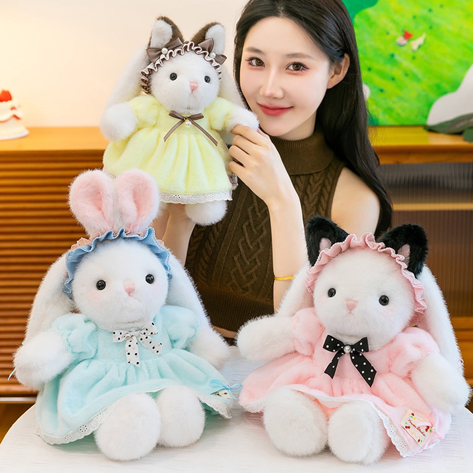 Plush Bunny Stuffed Animals Toys, Soft Adorable Plushies for Kids, Cute Yellow Rabbit Plush Toys, Holiday Birthday Gift for Children, Companionship Toy for Girls and Boys