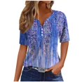 thumbnail image 2 of Fiudx Ofertas Flash Del Día Top/Camisa con Cuello En V y Manga Corta con Estampado de Rayas para Mujer, 2 of 5
