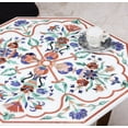 thumbnail image 5 of Octagon Marble Coffee Table with White Marble Top, Intricate Marquetry Art Design, Indian Cottage Style Home Furniture 30 Inch, 5 of 5
