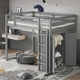 thumbnail image 4 of Euroco Wood Full Size Loft Bed with LED Light, Bookcase and Wardrobe, Storage Shelf for Kids Teens, Gray, 4 of 10