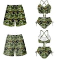 thumbnail image 6 of XYZCANDO Couple Matching Swimwear Men Board Shorts Women Crisscross Back Bikini High Waisted Swimsuit Fish Camo Green Hawaiian Beach Outfit for Vacation Honeymoon Pool Party Summer Wear, 6 of 6