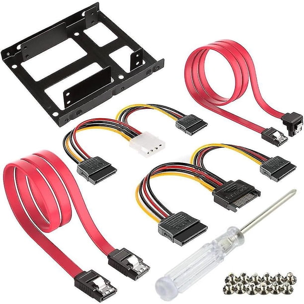 Kit adaptador de bahía de unidad de 2,5" a 3,5", bandeja convertidora, soporte de montaje HDD Ssd + Ide 4p a 2 Sata 15pin Fe Extens Cable Splitter + 2 X Sata 3.