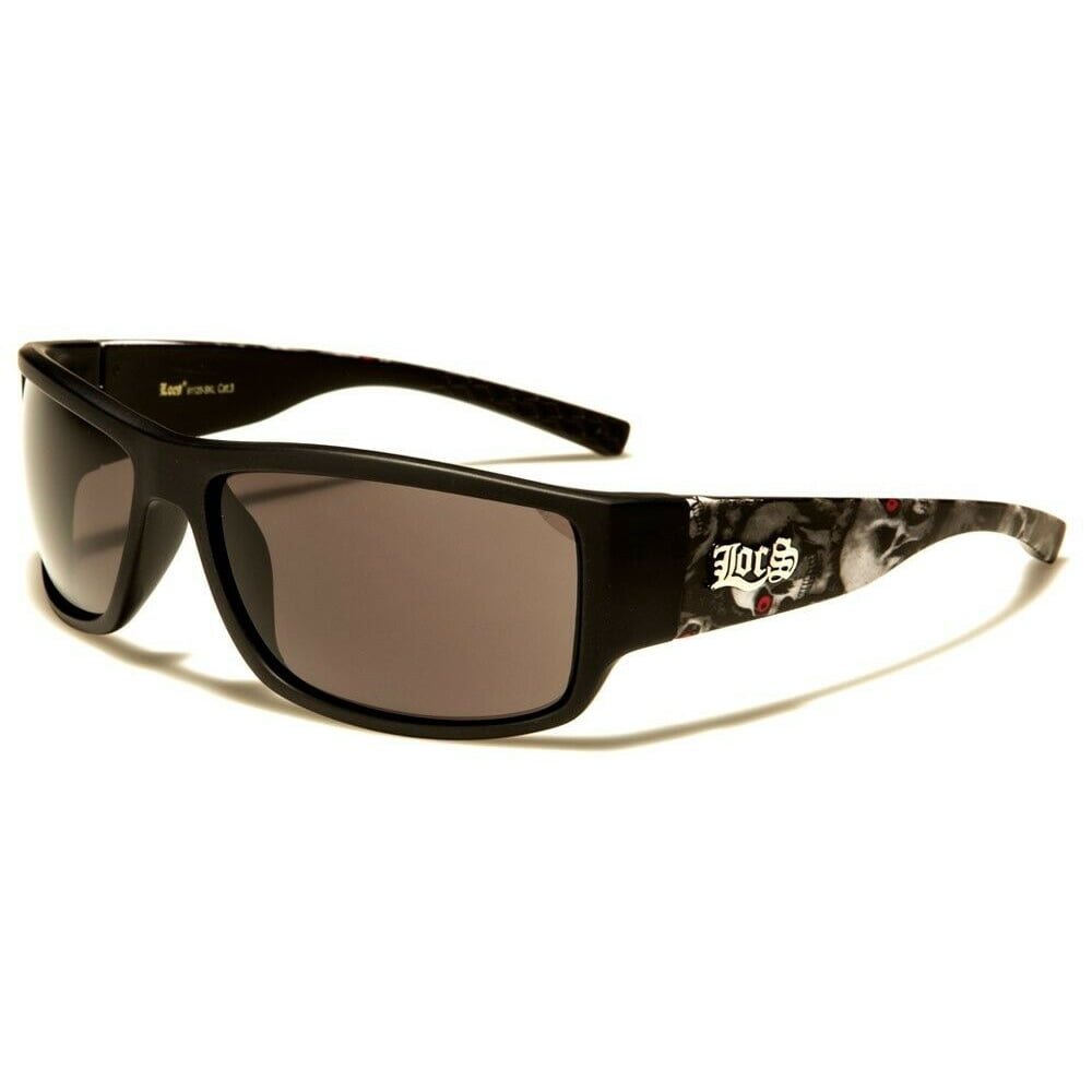 Locs Locs Rectangular Matte Black Red Eyes Skulls Wrap Around Sunglasses