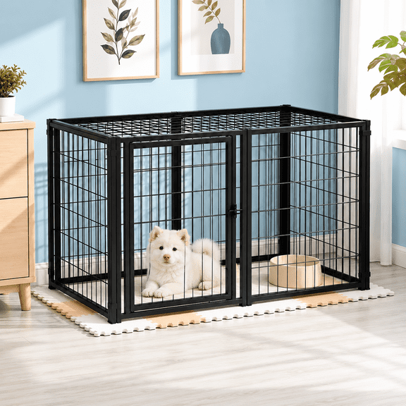 JaxSteam Dog Cage 48" Dog Kennel for Medium Dogs & Cat Puppy Dog Playpen with Top Indoor, Black.48"L x 23.6"W x 27.6"H.