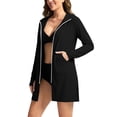 thumbnail image 6 of Women's Hooded Zip Up Swim Cover Up Dress Long Sleeve Quick Dry Beach Coverup with Pockets Side Slit Bathing Suit Robe for Pool Vacation Black,L, 6 of 6