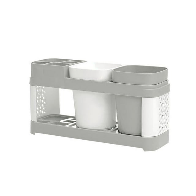 Plastic Toothbrush Holder - PP Material, 23x12x7cm, Detachable Design - for Bathroom Storage, Toothpaste/Brush Organizer
