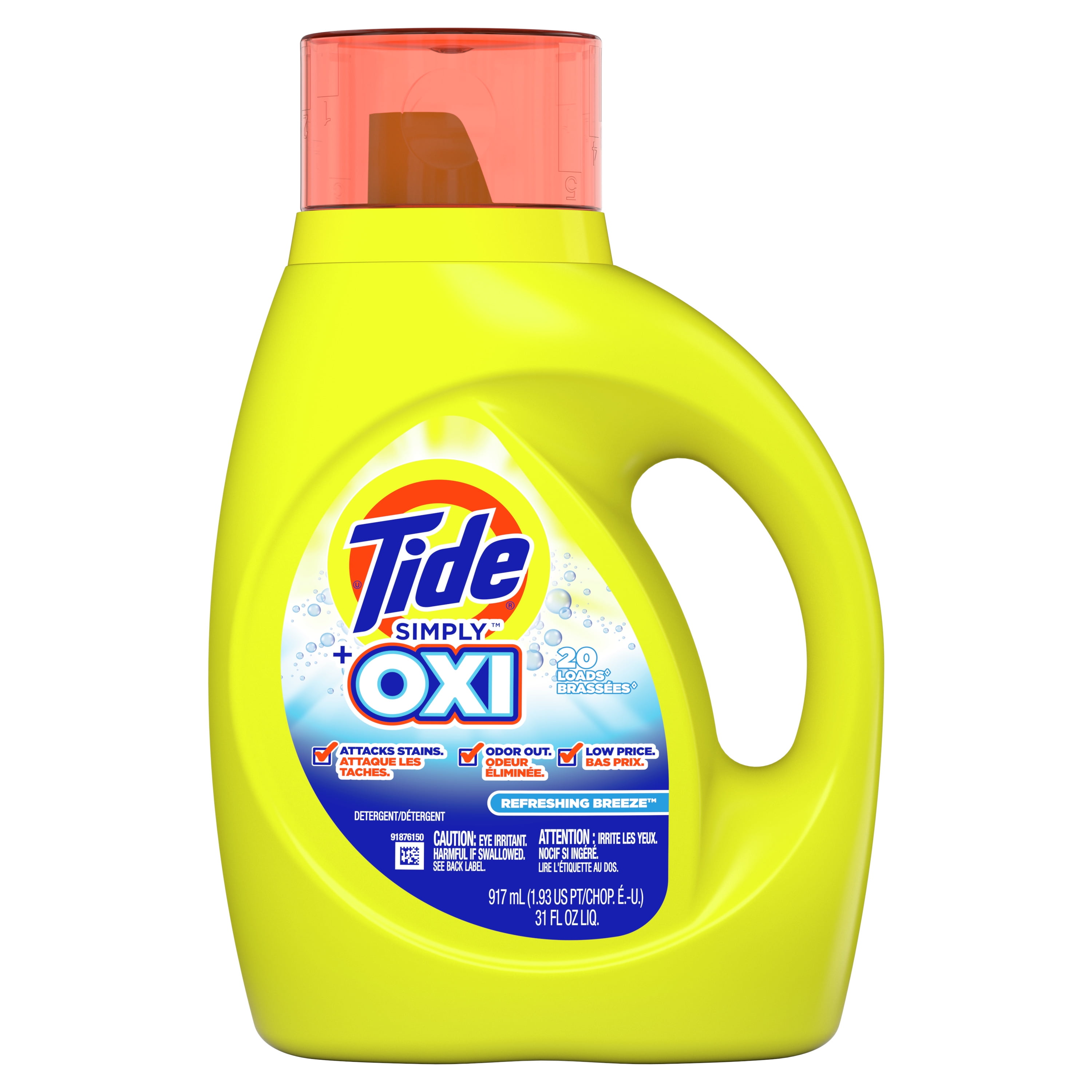 Tide Simply +Oxi Liquid Laundry Detergent, Refreshing Breeze, 20 Loads