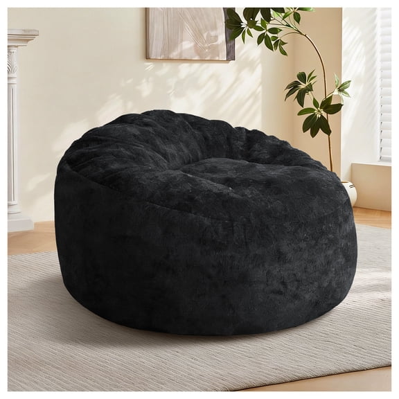 FFZ Ultra-Comfort Ergonomic Bean Bag Lounge Chair with Adjustable Filling and Washable Cover, Black