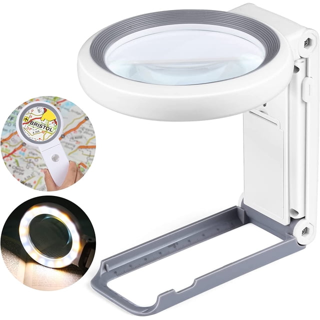 Lupa 30X/10X con luz y soporte, lupa de bolsillo plegable con 18 LED iluminados, lupa iluminada para degeneración macular, lectura para personas mayores, trabajo de cerca y piezas