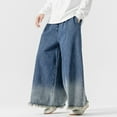 thumbnail image 1 of Pantalones de mezclilla de pierna ancha vintage para hombre, cintura elástica, rectos y con bolsillos., 1 of 5