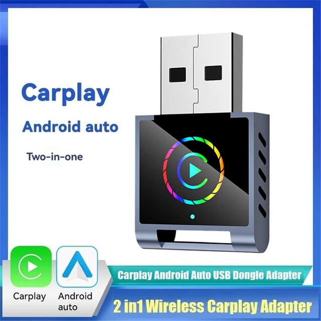 Adaptateur Auto Sans Fil 2en1 RGB Smart AI Box BT+WIFI USB Dongle Plug Play Convertit Filaire en Sans Fil