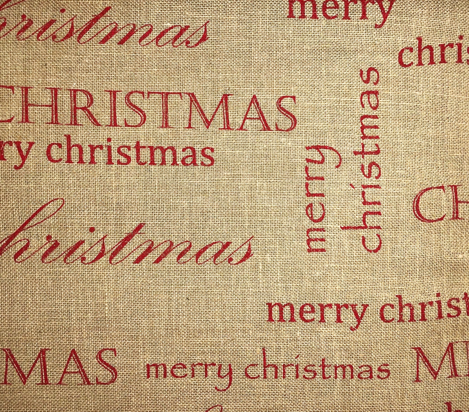 1 Yard -  Merry Christmas Red Jute Burlap  Fabric (Great for Quilting, Sewing, Craft Projects, Throw Pillows & More) 1 Yard X 44" Wide