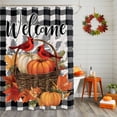 thumbnail image 2 of Shower Curtain 72"W x 72"L Thanksgiving Pumpkins Maple Leaves Black Plaid Fabric Shower Curtains Set with Hooks Water Repellent Bathroom Curtains Machine Washable Bathroom Accessories, 2 of 6
