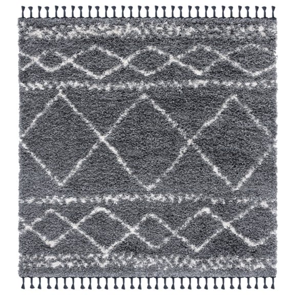 SAFAVIEH Pro Lux Marie Geometric Shag Area Rug, Dark Grey/Ivory, 6'7" x 6'7" Square