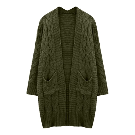 Fiaer,Oversized Long Cardigan Sweaters for Women,Womens Long Sleeve Casual Trendy Loose Fit Going out Open Front Knit Tops with 2 Pockets Green S