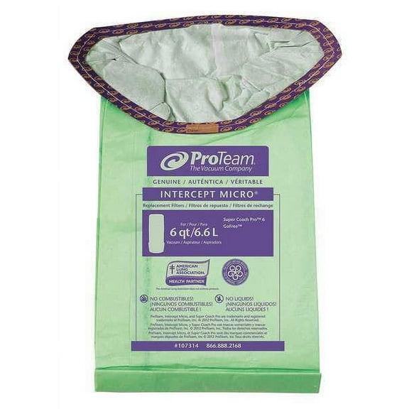 1Pack Proteam 107314 Intercept Micro Filter Bag, Open Collar, Fits Triangular 6 qt. (10 pk.)