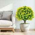 thumbnail image 3 of JEWLALO Artificial Boxwood Topiary Ball with Yellow Flower, 2PCS 25" UV Resistant Artificial Shrub Bushes with Ground Spike, Fake Evergreen Tree Artificial Plants for Outdoor Indoor Decors, 3 of 6