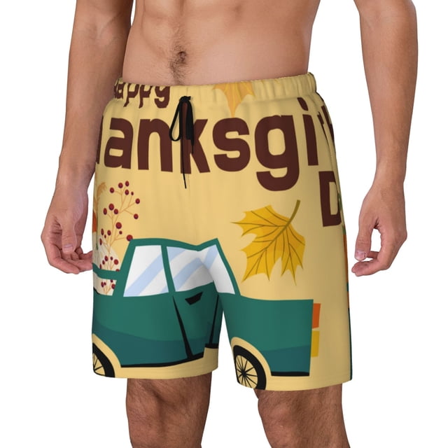 Balery Happy Thanksgiving Day Bañador para hombre, shorts de playa de secado rápido con entrepierna y forro de compresión-3X-Large