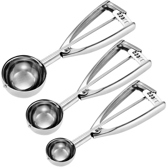 Cookie Scoop t - Small/1 Tbsp, Medium/2 Lar/3 Tbsp Dough Scoop, Scoops for Baking of 3, Heavy-Duty 18/8 Stainless Steel Melon Baller Ice Cream