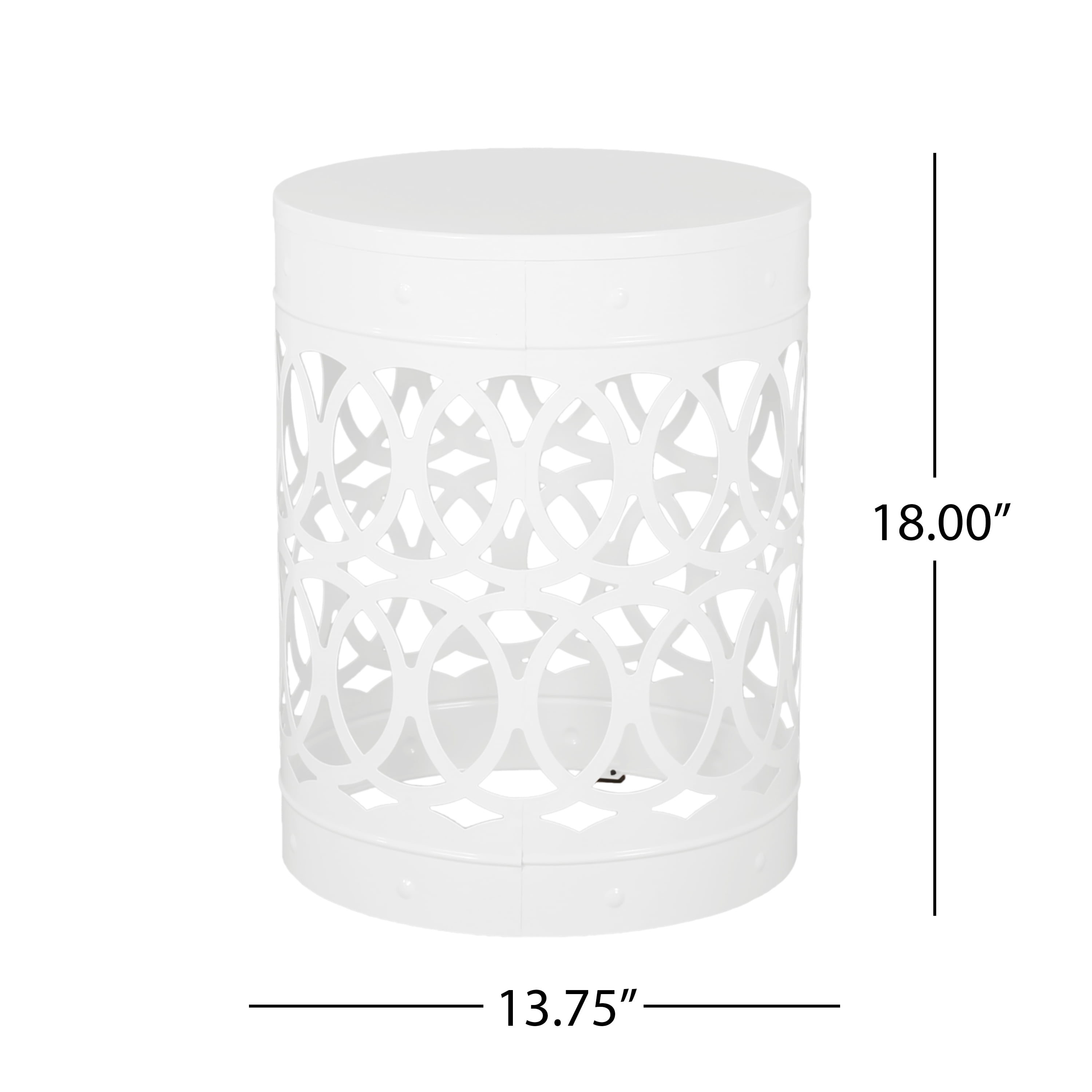 Outdoor Large Cylindrical Side Table, Overlapping Circle Pattern Metal Tabletop for Patio Garden, White