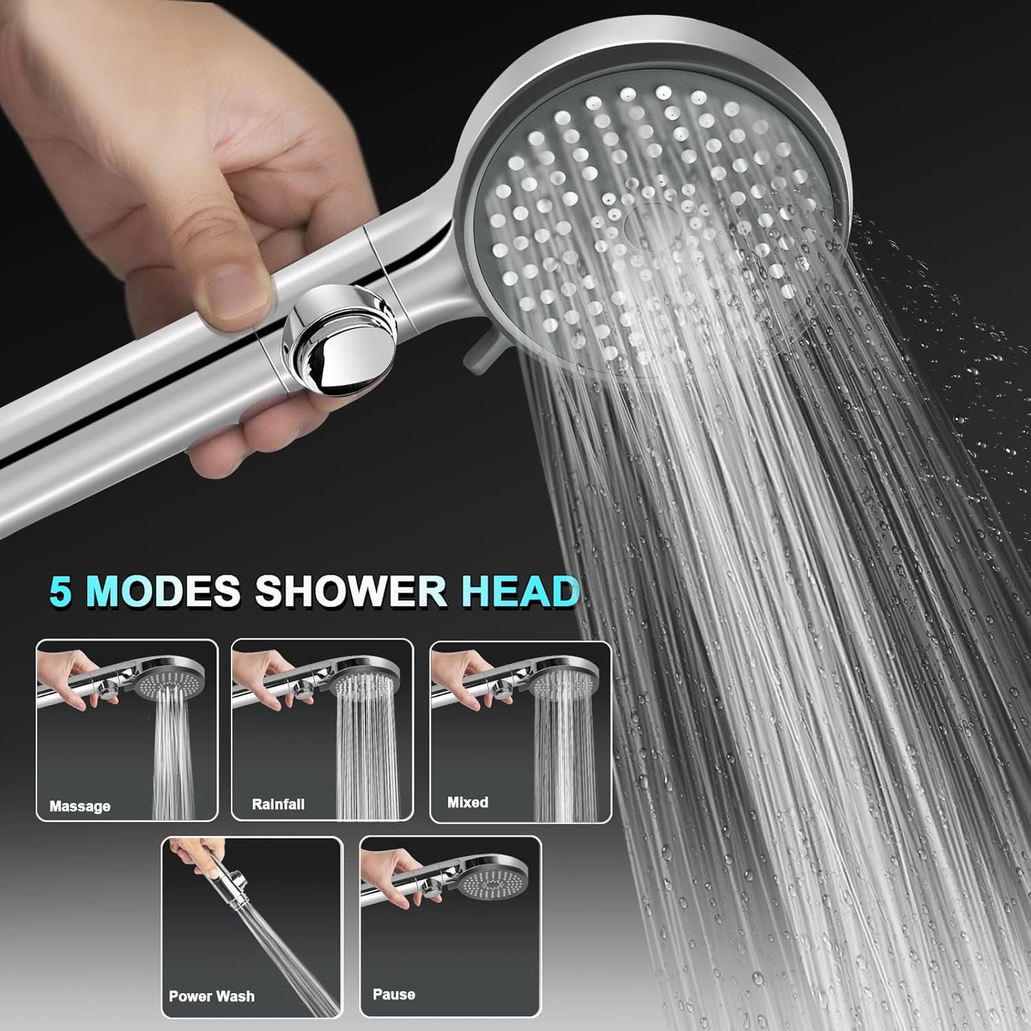 SONGAUN RV Shower Head with Hose, High Pressure 5 Mode Shower head Replacement, Shower Head for RV/Campers, Travel Trailer, Motorhome for Water Saving
