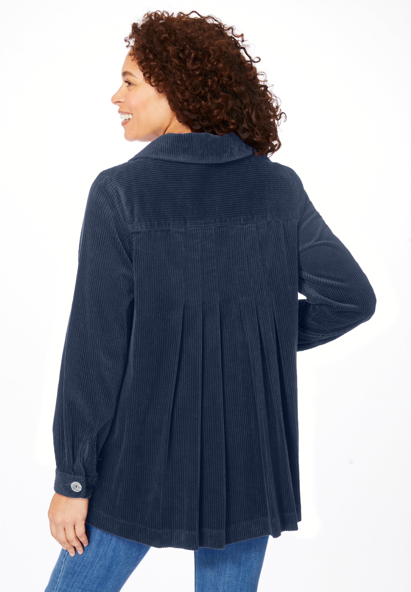 Plus Size Pleat-Back Corduroy Jacket Long Oversized Barn Coat - image 2