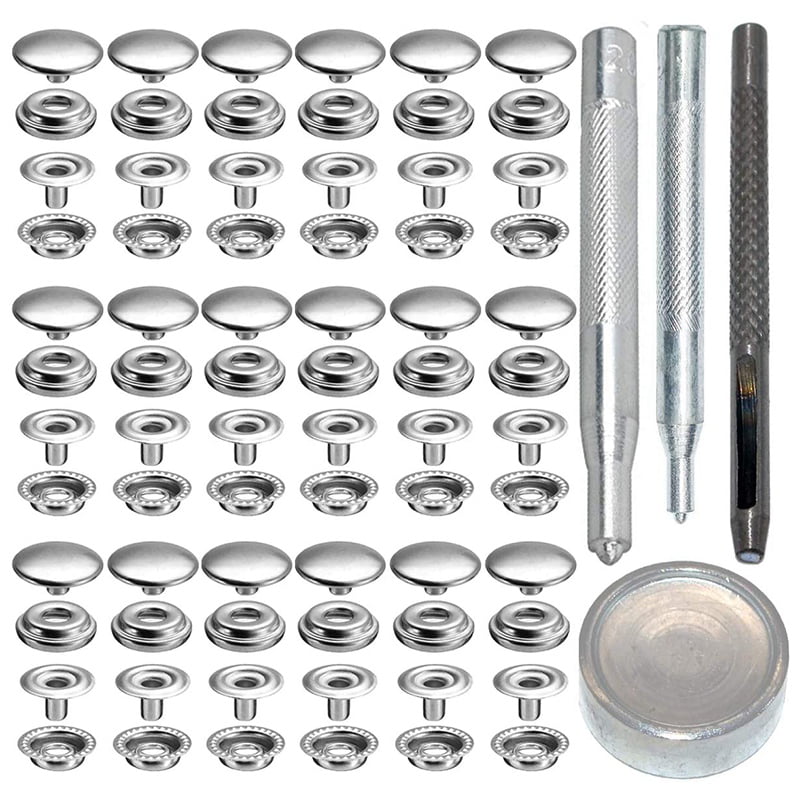 72pcs 15MM Stainless Steel Fastener Snap Press Stud Button for Marine Boat Canvas with Punching Set Tool Kit Gunmetal Black 4 Components, 18pcs for Each