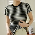 thumbnail image 6 of HOMBOM Striped Blouses for Women Trendy Black Slim Fit Cotton Short Sleeve Crew Neck T-shirt S, 6 of 6