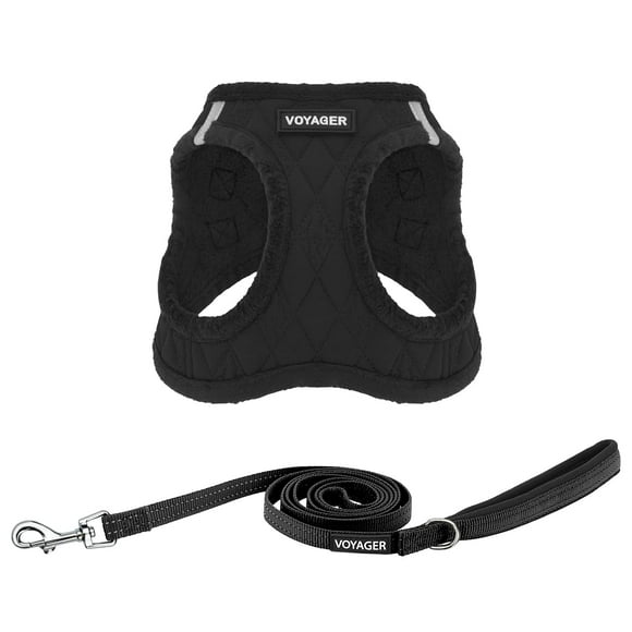 Voyager Step-in Plush Dog Harness â€“ Soft Plush, Step in Vest Harness for Small and Medium Dogs by Best Pet Supplies - Black Plush (Leash Bundle), S (Chest: 14.5 - 16")