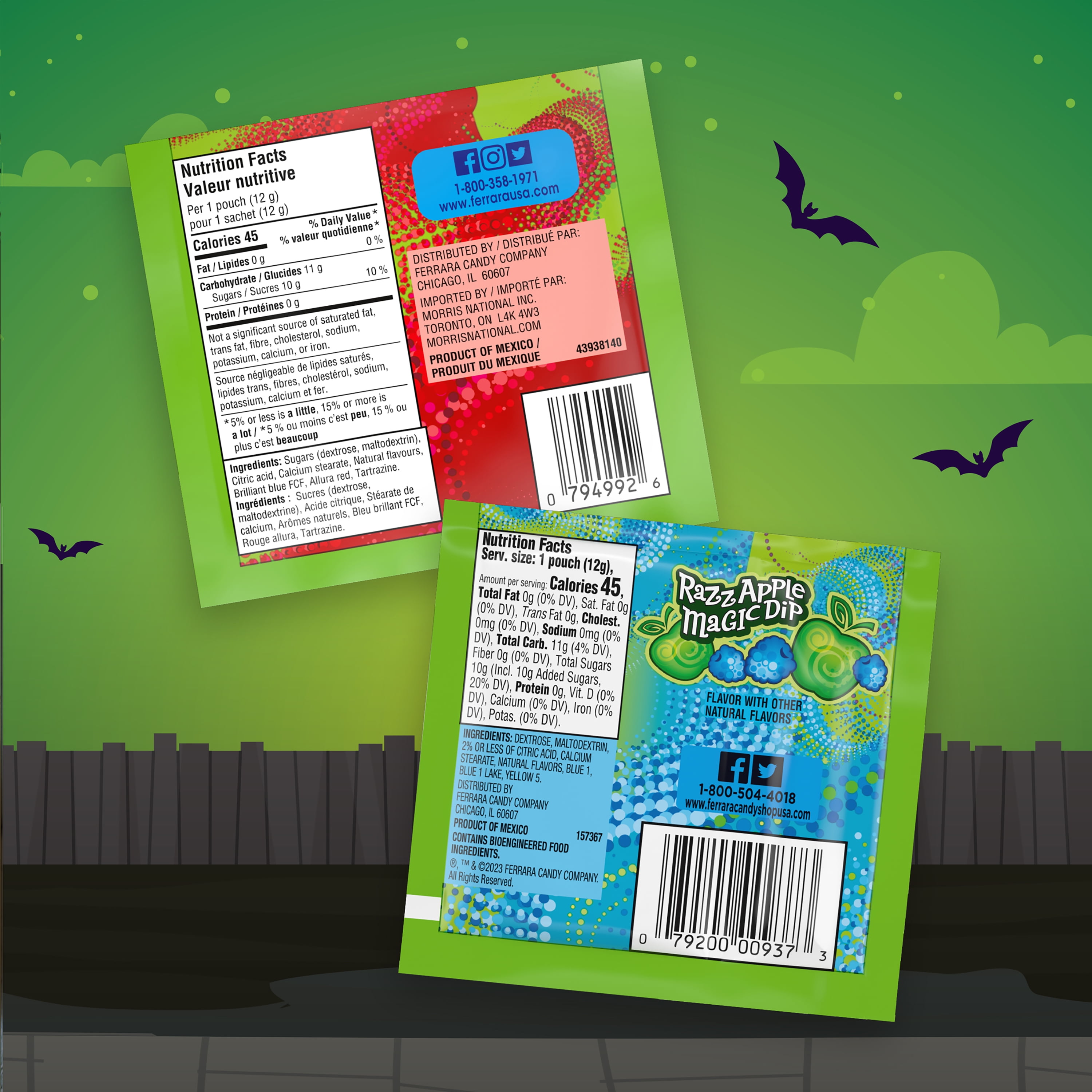 Fun Dip Razz Apple Magic Dip & Cherry Yum Diddly, Halloween Candy, 44 Count, 18.9 oz Box
