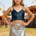 thumbnail image 2 of Girls' Sparkle Sequins Tank Tops Sleeveless Spaghetti Strap Crop Tops for Kids Latin Jazz Hi Hop Stage Performance, 2 of 4