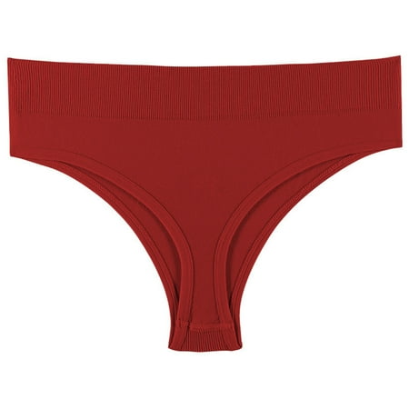 YHGFVOKJ Womens Underwear Full Coverage Solid Color Mesh Stretch Mid Rise Thong Panties Sexy for Sports and Fitness Brief Panties for Women Plus Size Red XL