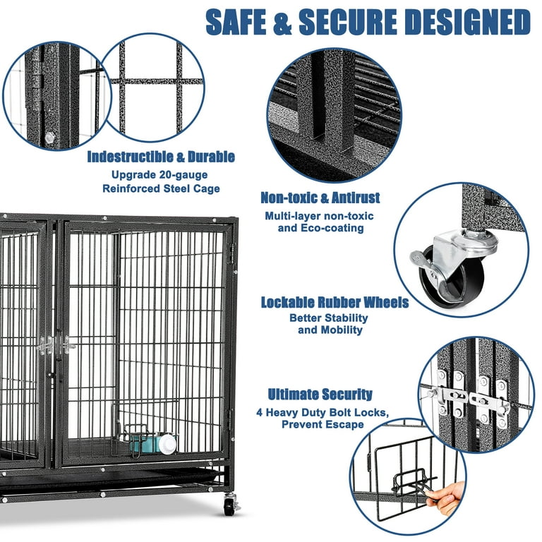 Suchown Heavy Duty Dog Crate, 44 Inch Steel Cage, Double Door