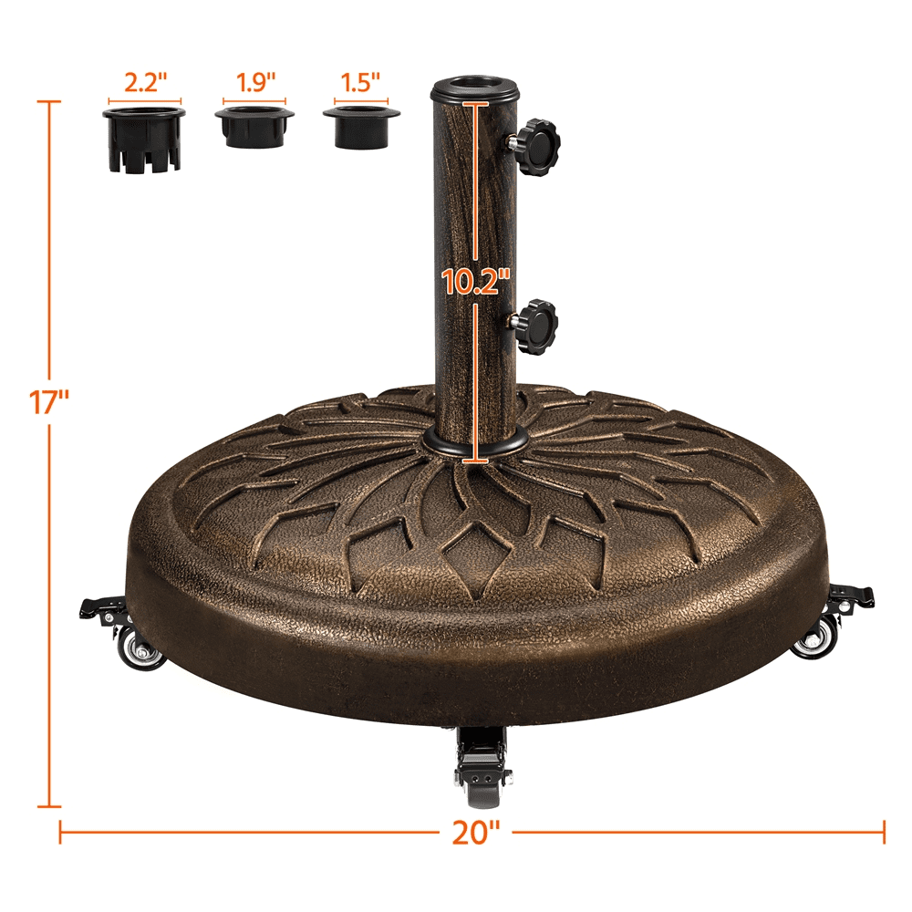 Renwick 20" Outdoor Rolling Patio Market Umbrella Base for Garden, Bronze