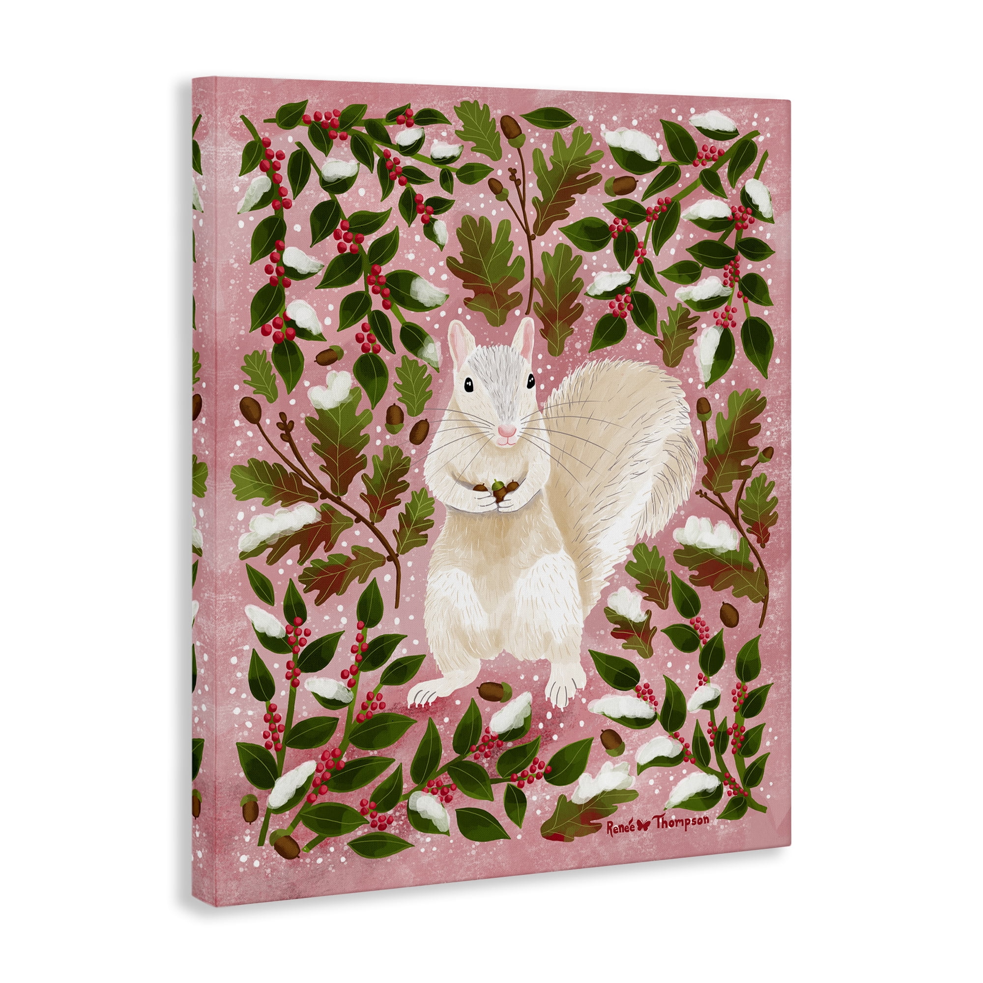 Stupell Industries Squirrel & Winter Holly Animals Painting Wrapped Canvas Art Print Wall Art, 16 x 20