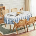 thumbnail image 2 of Easter Tablecloth 60×84 Inch Oval, Spring Carrots Bunny Blue White Porcelain Washable Seasonal Table Cover for Party Picnic Dinner Decor, 2 of 6