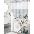 thumbnail image 3 of No Hook Shower Curtain with Snap-in Liner, Teal Tulip Butterfly Waterproof Fabric Bathroom Curtains, Beige Turquoise Floral Farmhouse Blue Bath Curtains & Mesh Top Window 54"x78", 3 of 9
