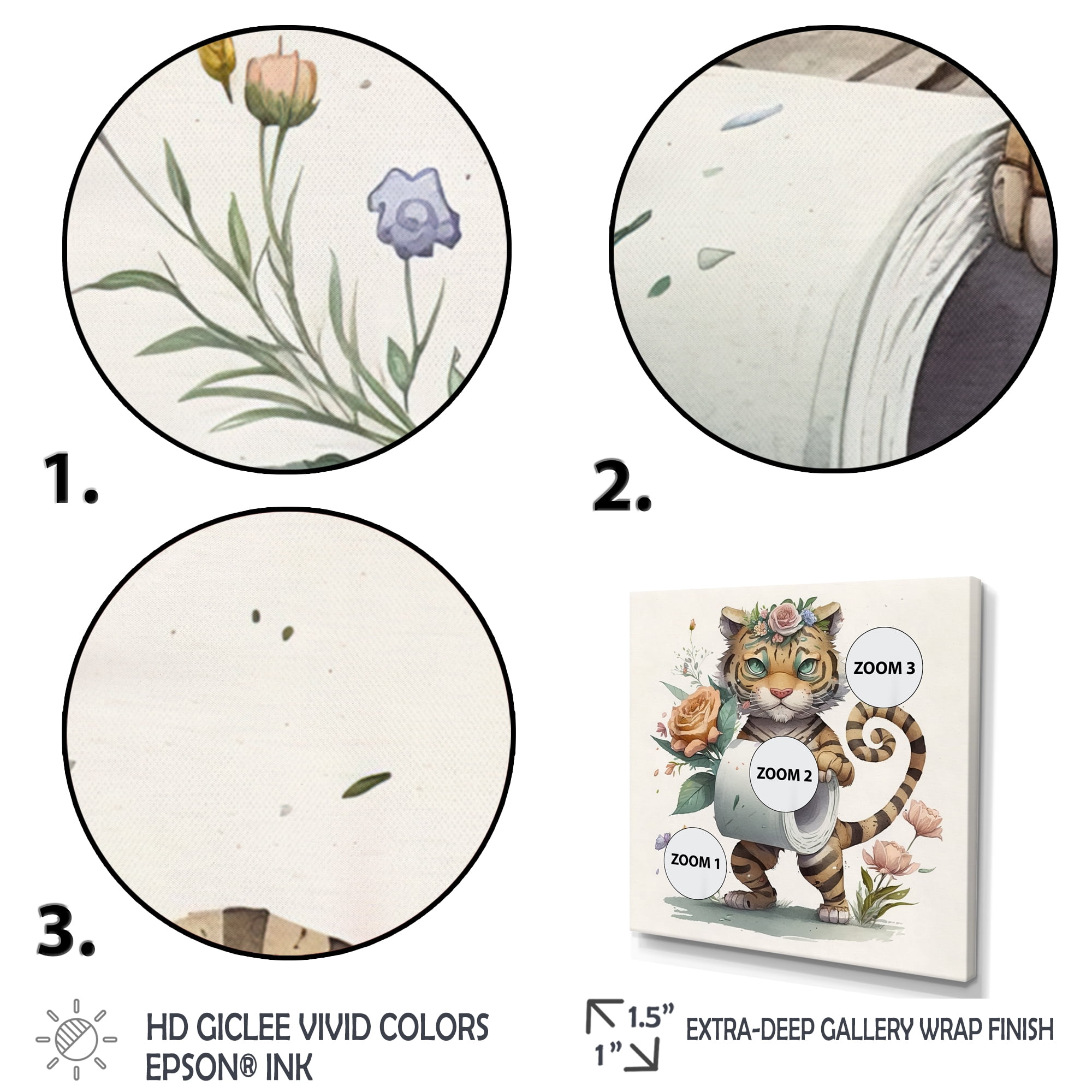 Designart Tiger With Roll Of Toilet Paper And Flowers III Canvas Wall Art
