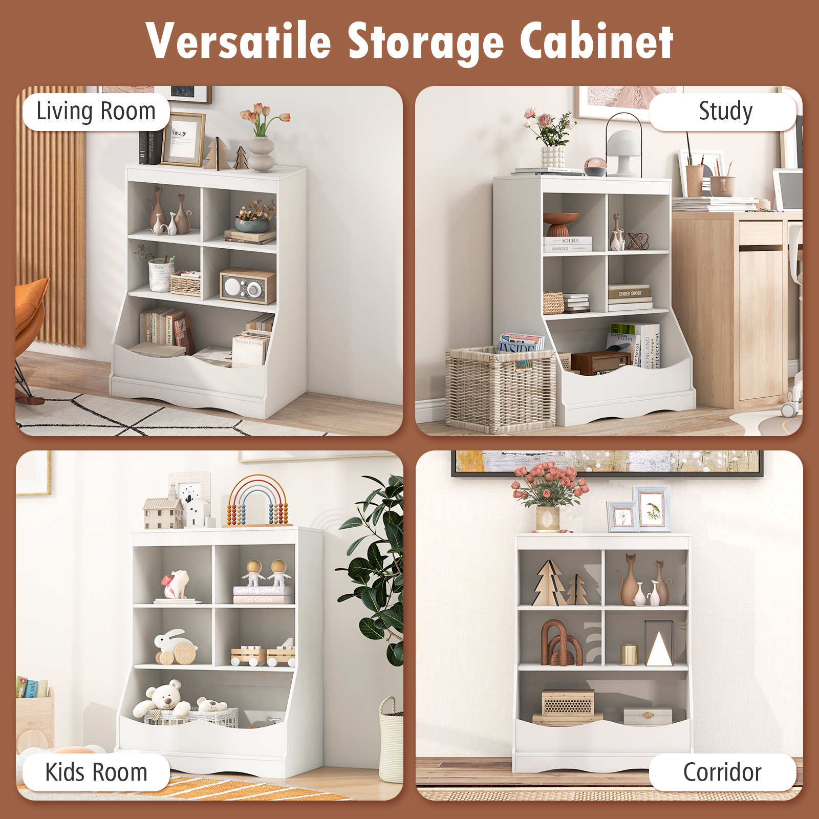 Giantex Kids Toy Storage Organizer, Wooden Organization w/Anti-Tipping Device, White