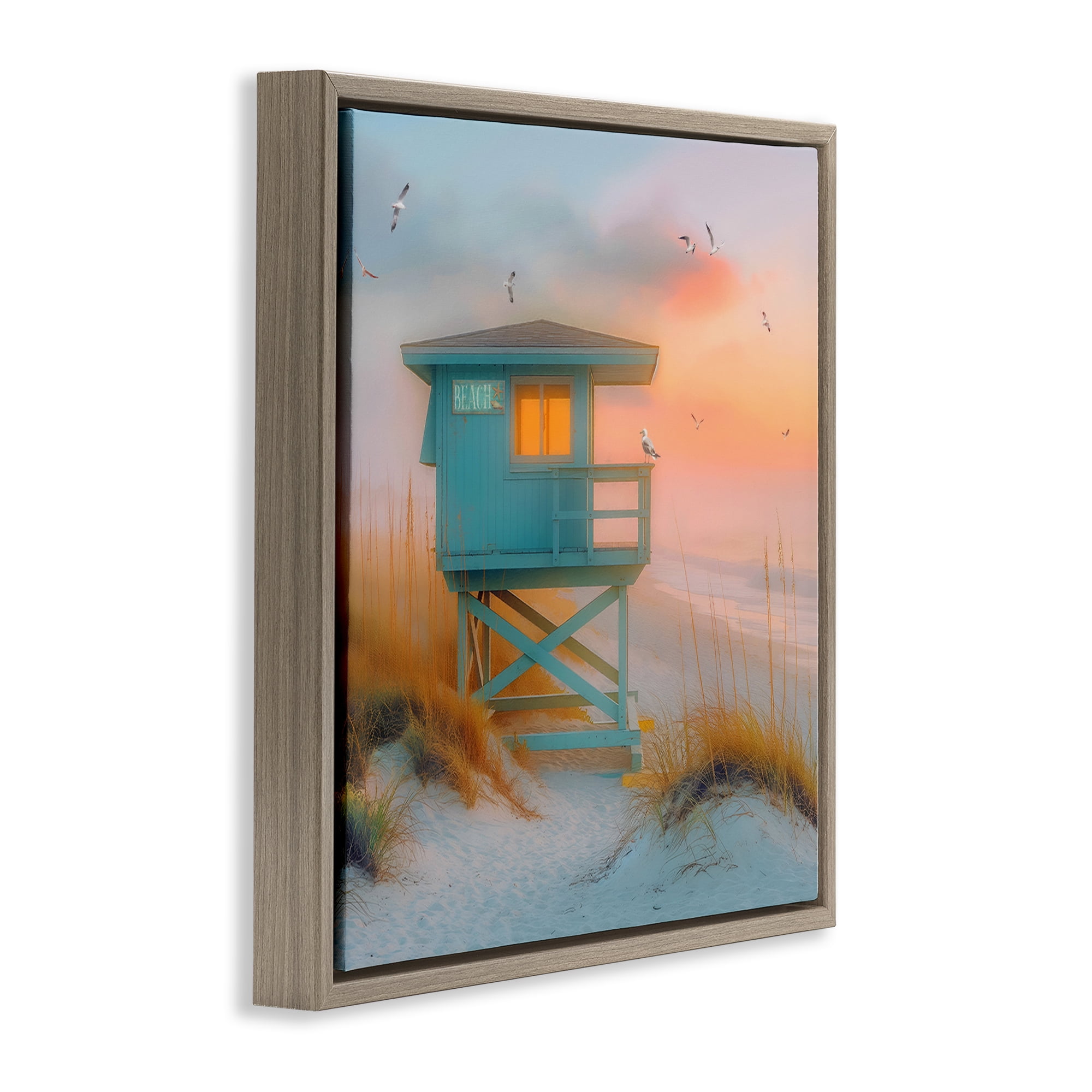 Stupell Industries Coastal Charm Beach Coastal Painting Brown Floater Framed Canvas Art Print Wall Art, 18 x 18