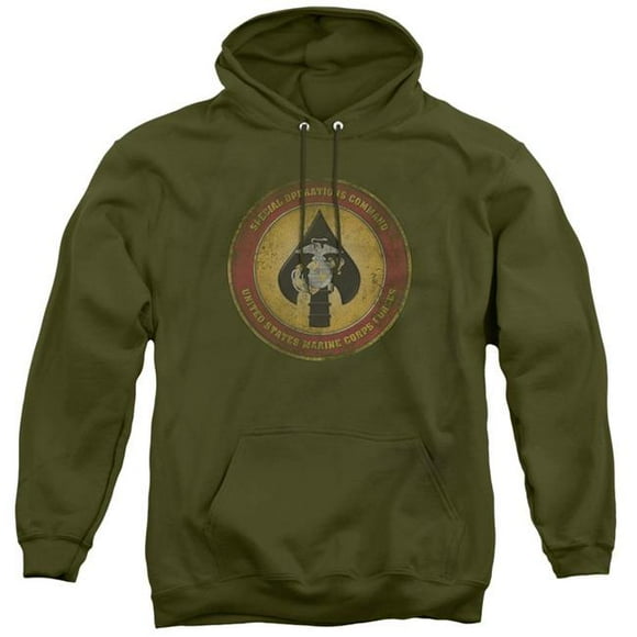 Trevco US Marine Corps & Special Operations Command Patch Adult Pullover Hoodie, Military Green - Small