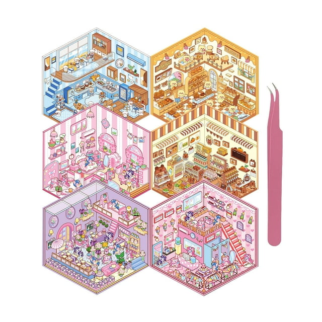 Set de pegatinas Xuoent DIY con escena 3D, 6 sets para niñas y adultos
