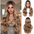 thumbnail image 1 of Yanonmyfd 24 Inches Long Wavy Purple Wig for Women Natural Synthetic Hair Heat Resistant Ombre Wigs with Dark Roots for Daily Party Cosplay Wear, 1 of 28