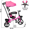 thumbnail image 4 of Triciclo Evolutivo para Niños Asiento Giratorio 360 Torreta con Luz y Sonido Bastón de Empuje Soporta Hasta 30 kg - Rosa, 4 of 7