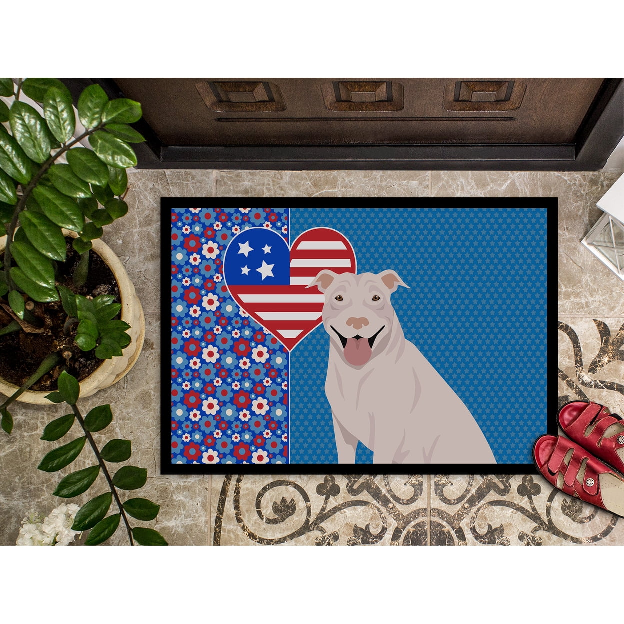 White Pit Bull Terrier Indoor or Outdoor Mat 24x36 36 in x 24 in