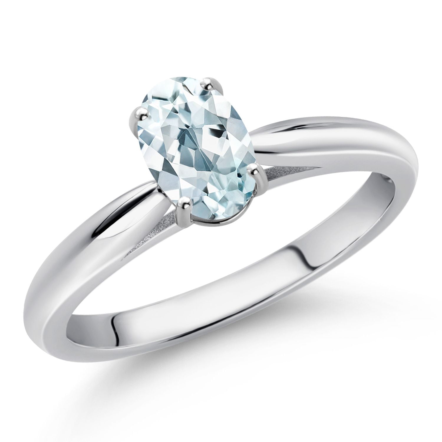 Gem Stone King 10K White Gold Sky Blue Aquamarine Solitaire Engagement Ring for Women (0.75 Cttw, Oval 7X5MM, Gemstone March Birthstone, Size 6)