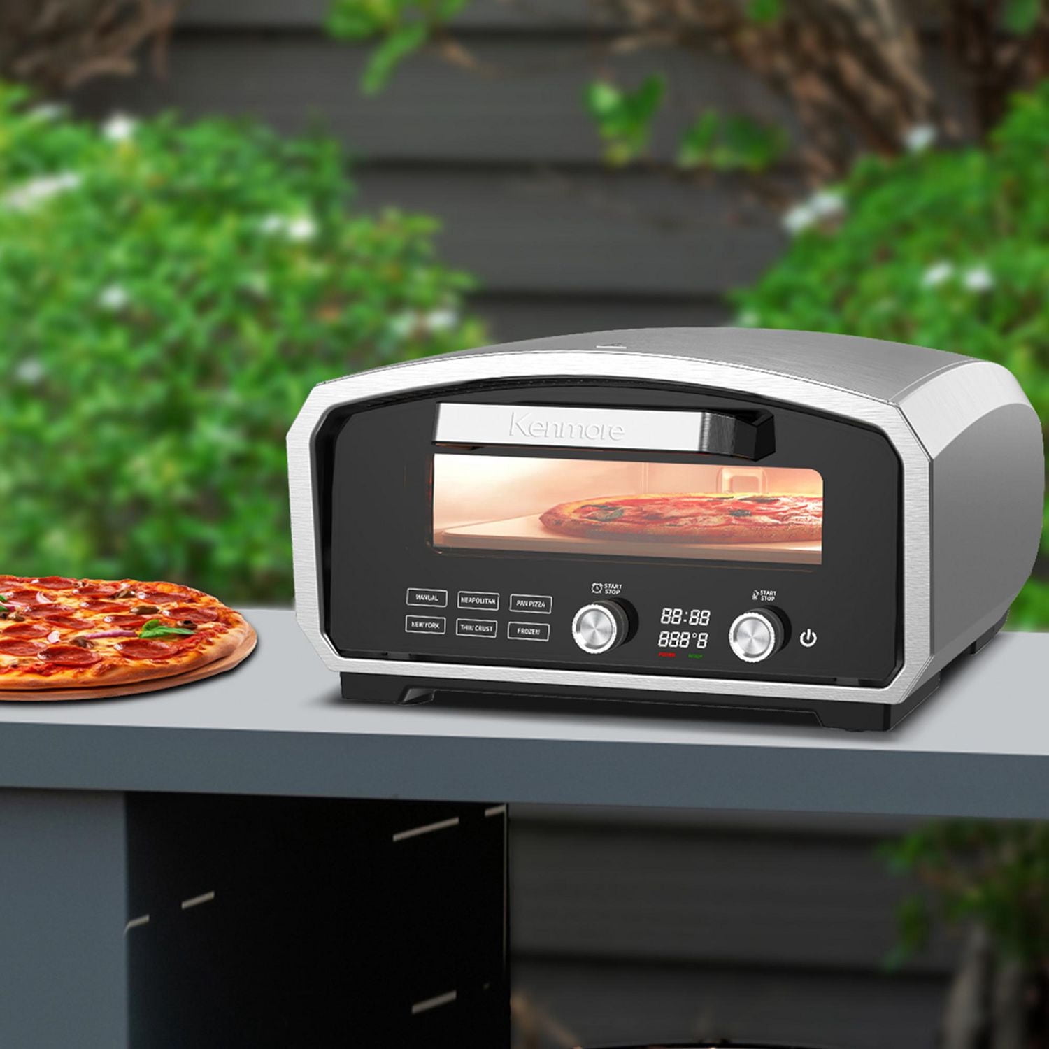 Kenmore Four à Pizza Électrique 13", Intérieur/Extérieur, 5 Programmes Tactiles, Résistant aux Intempéries pour une Cuisine Pratique Partout