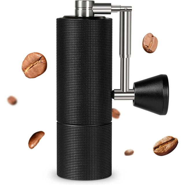 Jinsinto Manual Coffee Grinder with Folding Handle, Stainless Steel Conical Burr, Adjustable Internal Setting, Manual Coffee Grinder for Espresso Filter Coffee - Black 15*5.5cm