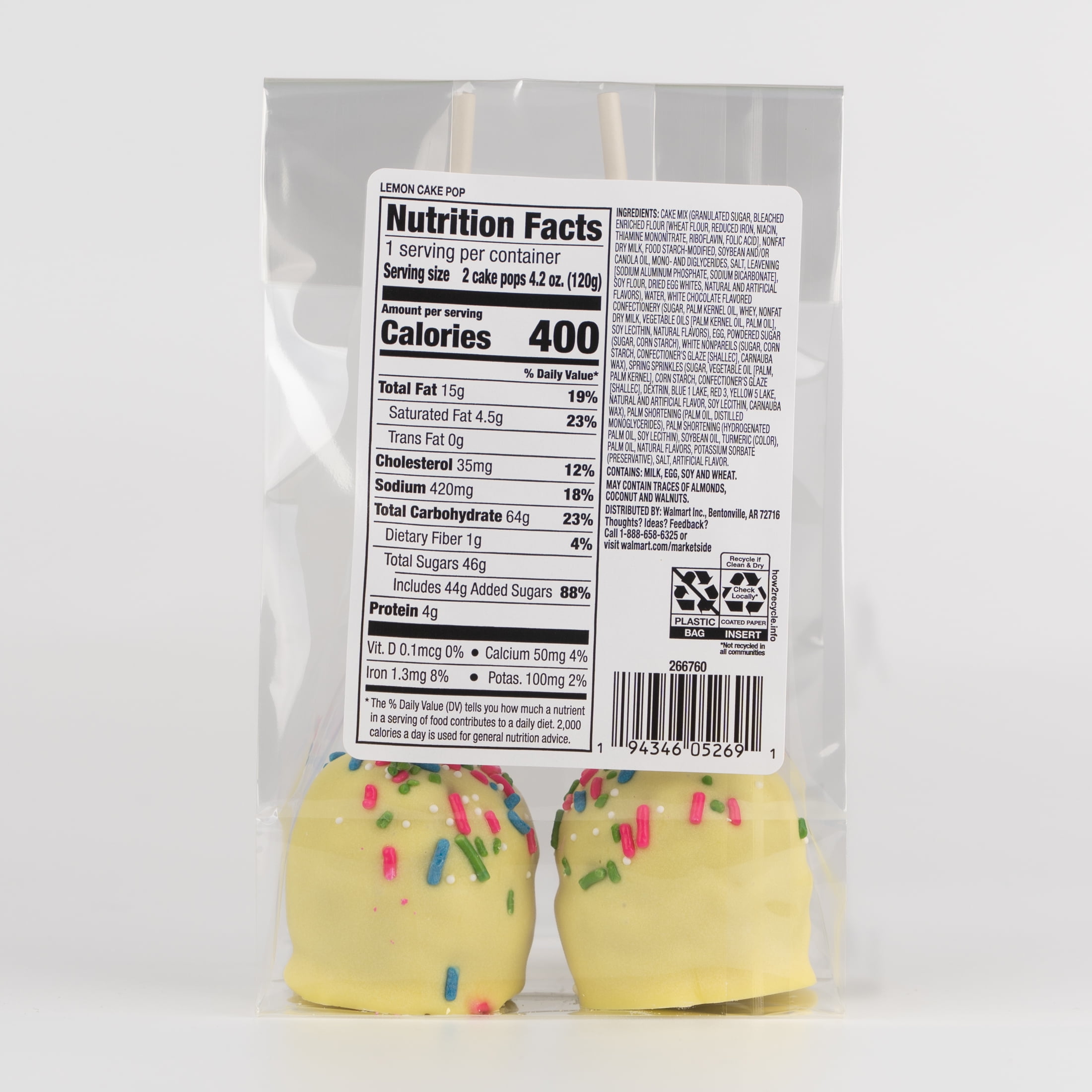 Marketside Lemon Cake Pops, 4.2 oz, 2 Count (Refrigerated)
