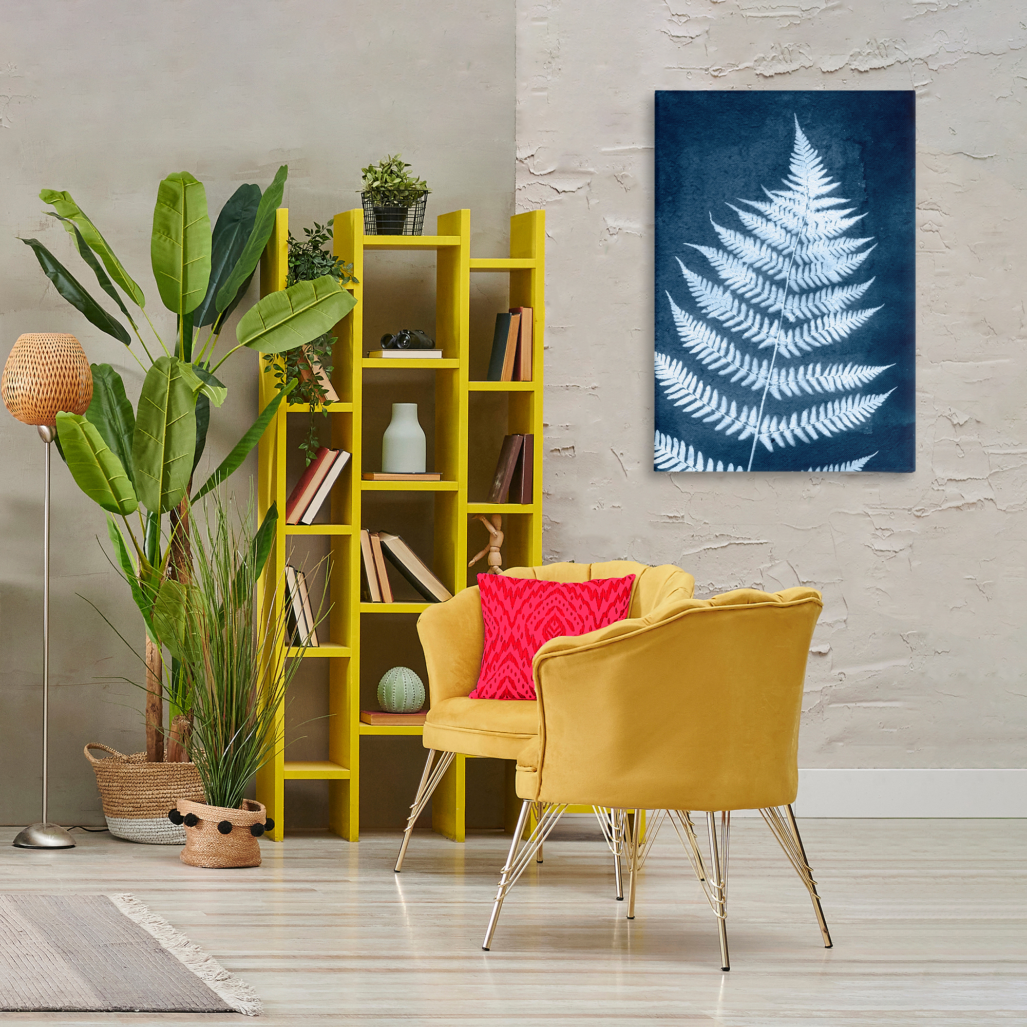 Stupell Industries Blue Natural Fern Botanical & Floral Painting Gallery Wrapped Canvas Art Print Wall Art, 24 x 36